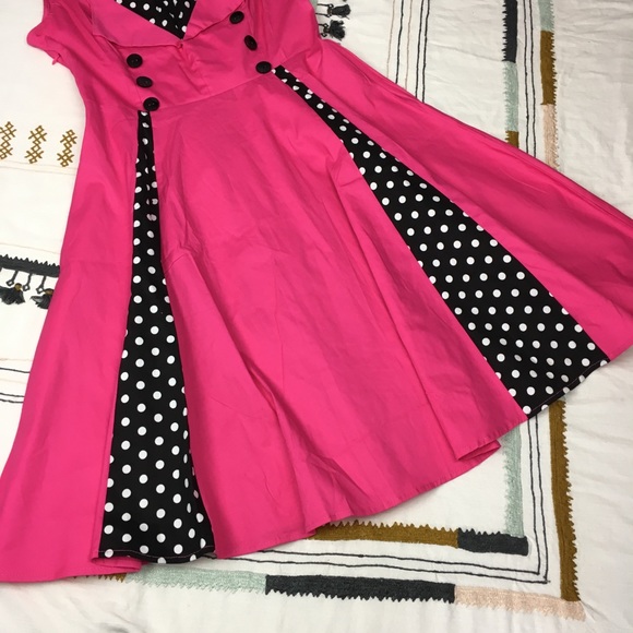 NWT! 1950s PinUp Girl Polkadot Pleated Swing M - Picture 4 of 8